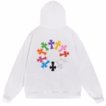 Chrome Hearts Multi Color Cross Graphic White Hoodie