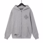Chrome Hearts Grey Cross Floral Zip-up Hoodie - Image 3