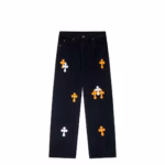 Chrome Hearts Orange Cross Patch Black Jeans - Image 2