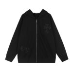Chrome Hearts Black Crystal Cross Beaded Zip Hoodie - Image 2