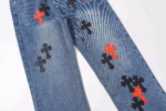 Chrome Hearts Red & Black Cross Patch Blue Jeans