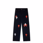 Chrome Hearts Red Cross Patch Black Jeans - Image 2
